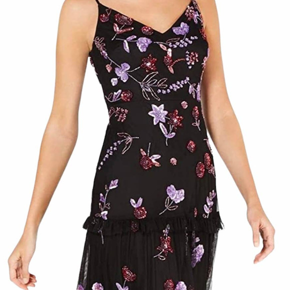 ADRIANNA PAPELL Embroidered Purple Beaded Floral Maxi Gown Dress – US 14 - Picture 2 of 9